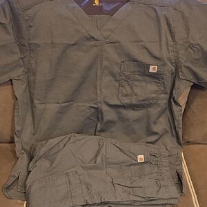 Carhartt Olive V-Neck Scrub Top & Pants Set